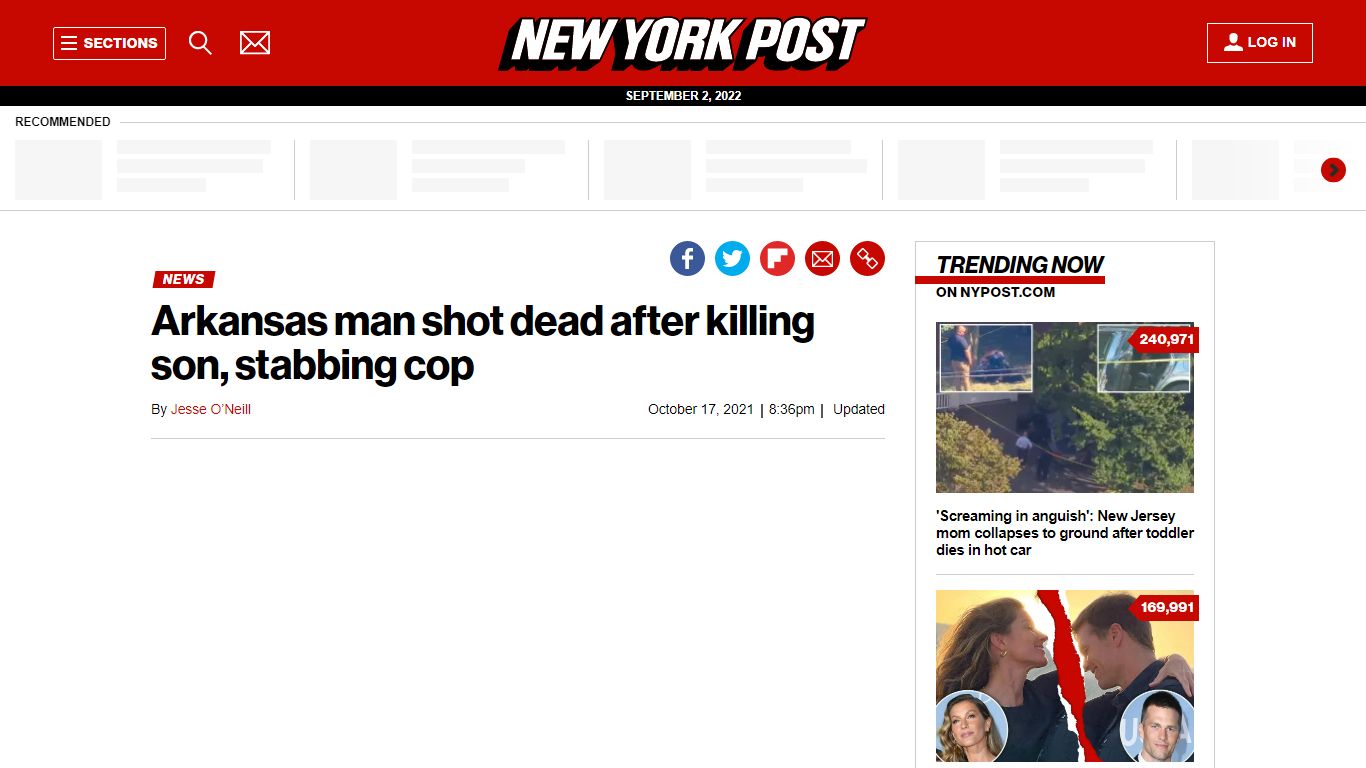 Arkansas man shot dead after killing son, stabbing cop - New York Post