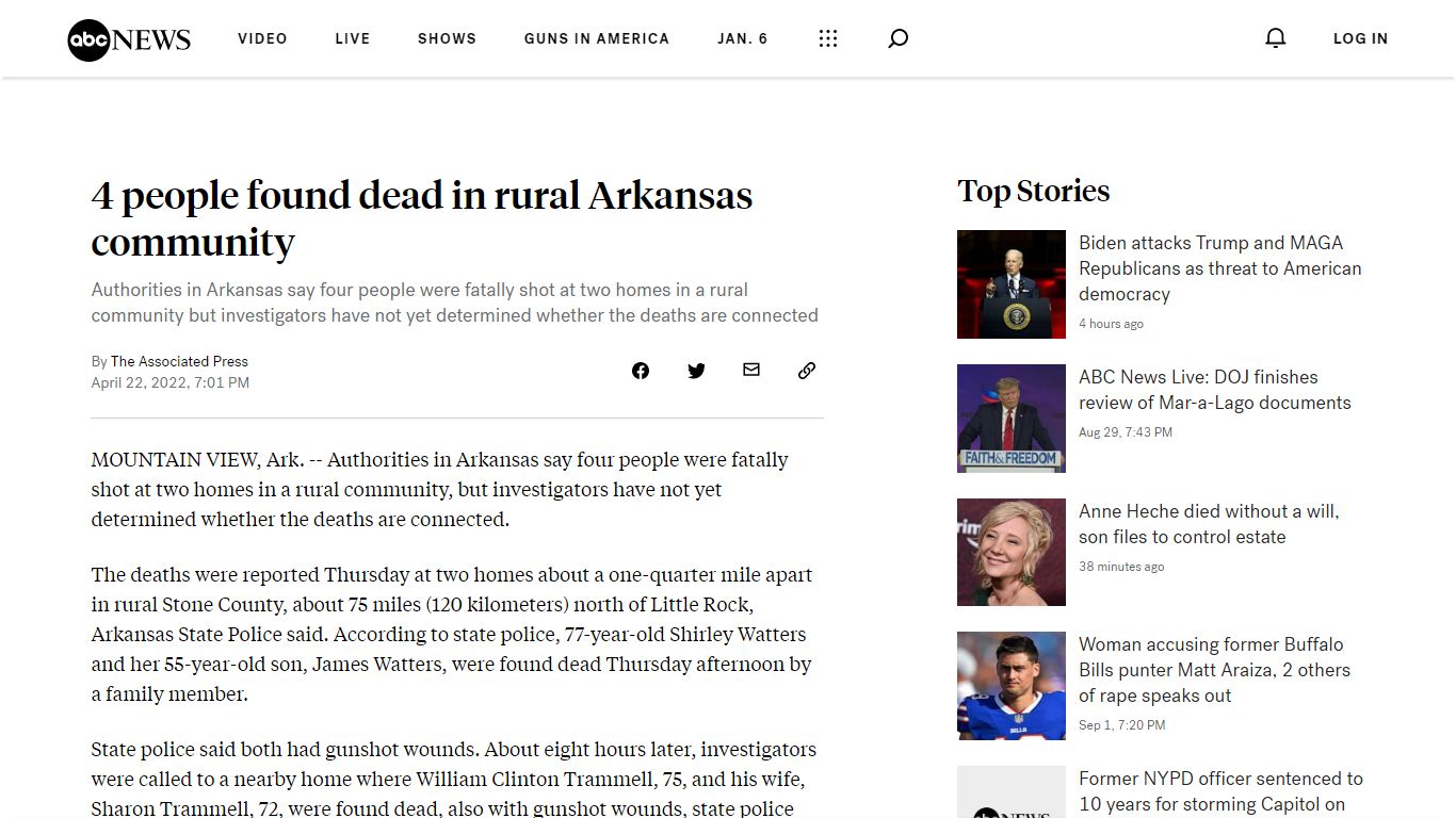 4 people found dead in rural Arkansas community - ABC News
